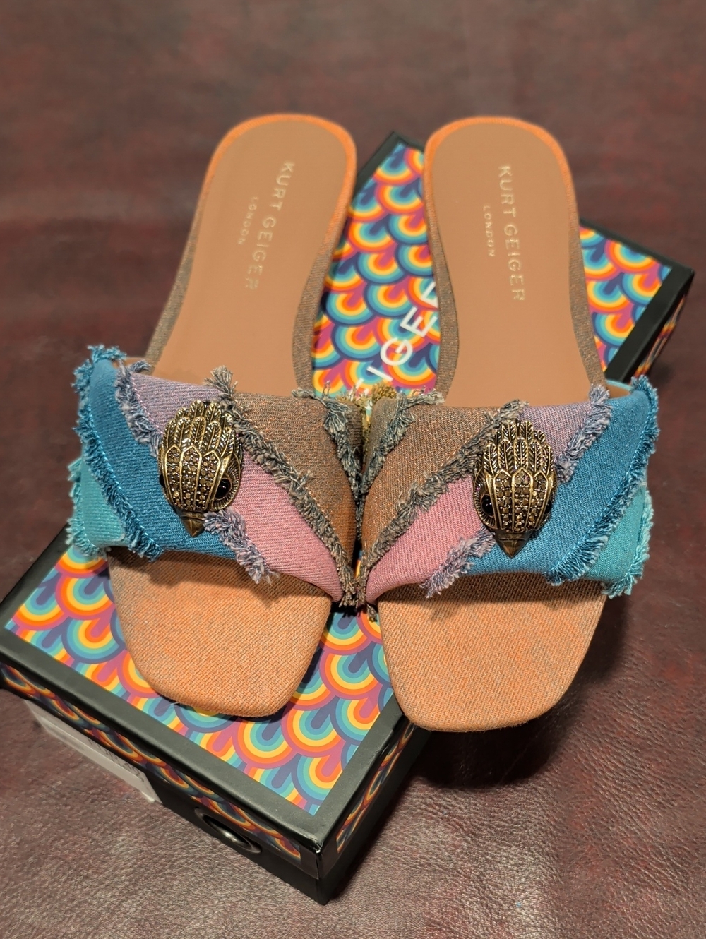 Kurt Geiger London Kensington Denim Frayed Slide Mules